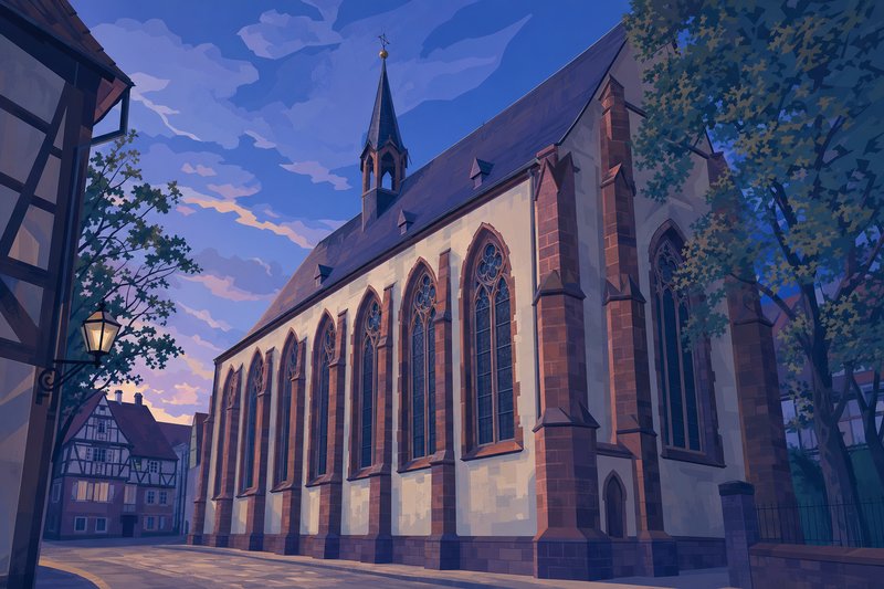 Illustration der Paulinerkirche mit hohen Spitzbogenfenstern